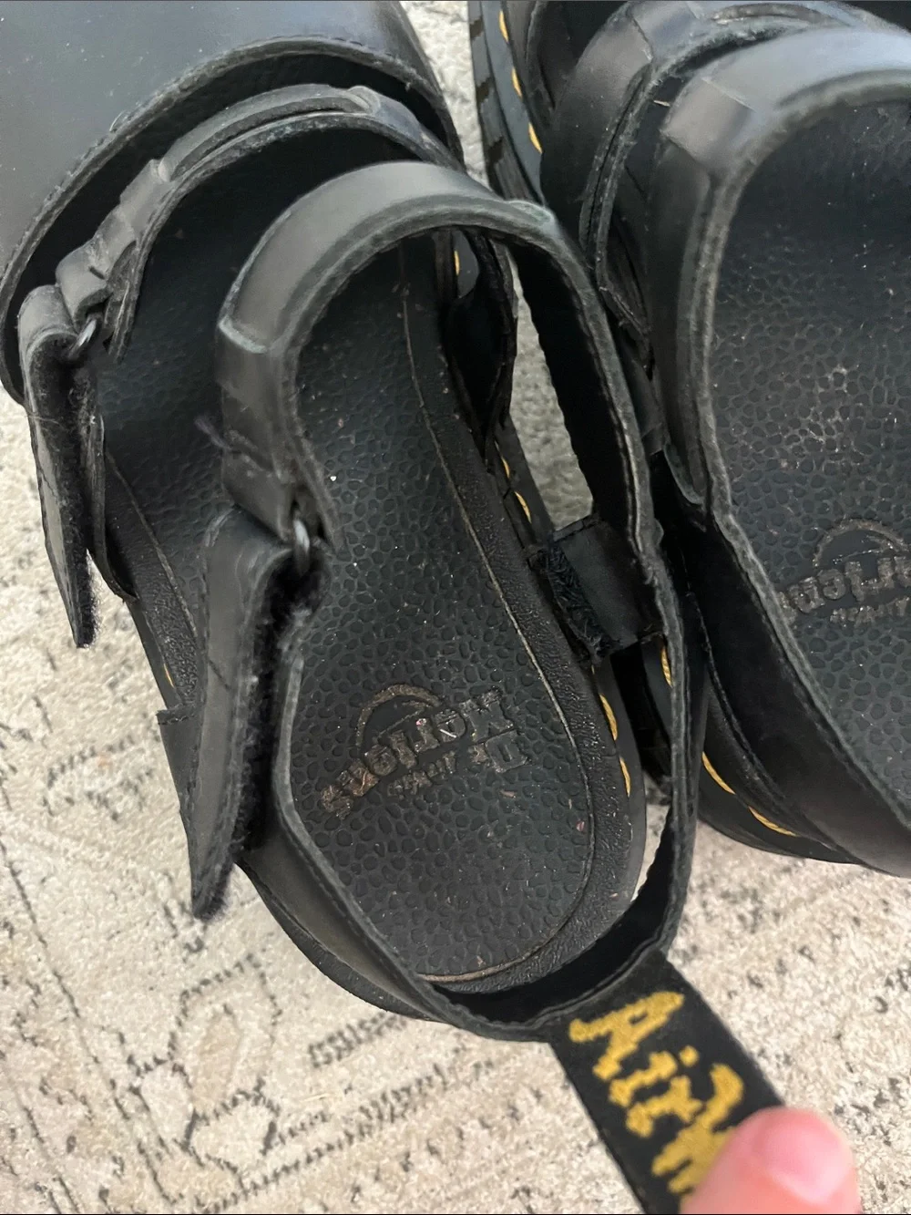 Woman’s Black Leather Dr. Martens Platform Sandals with Velcro Straps